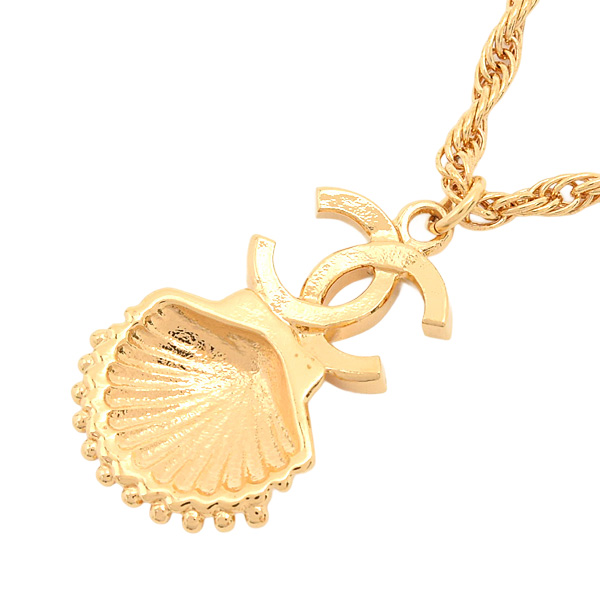 シャネル ネックレス レディース ココマーク シェル ラインストーン ペンダント A23C GP ゴールド CHANEL 中古