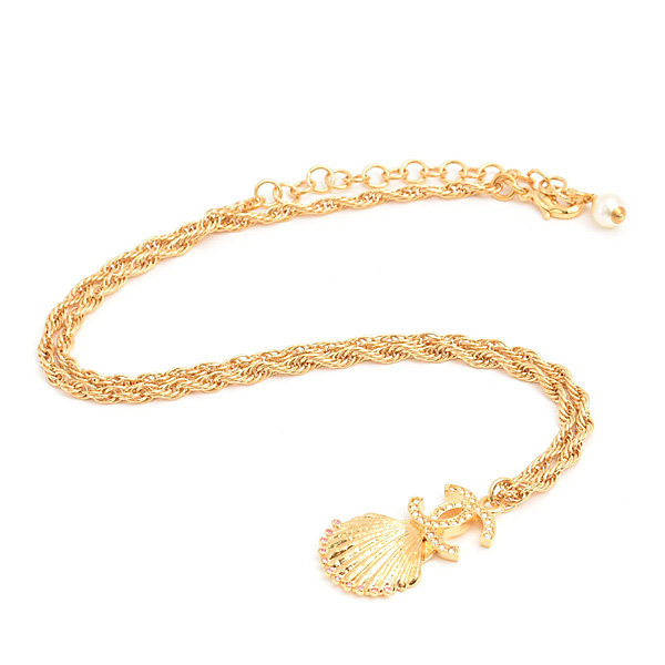 シャネル ネックレス レディース ココマーク シェル ラインストーン ペンダント A23C GP ゴールド CHANEL 中古