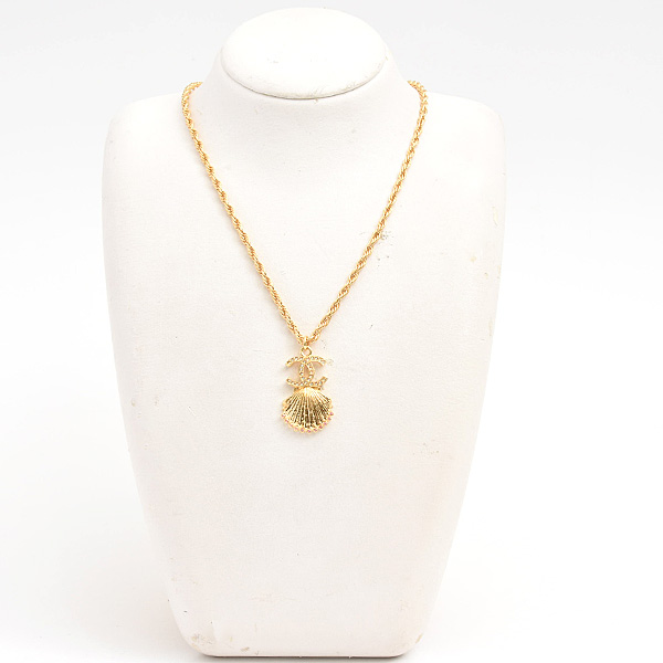 シャネル ネックレス レディース ココマーク シェル ラインストーン ペンダント A23C GP ゴールド CHANEL 中古