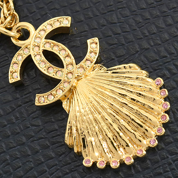 シャネル ネックレス レディース ココマーク シェル ラインストーン ペンダント A23C GP ゴールド CHANEL 中古