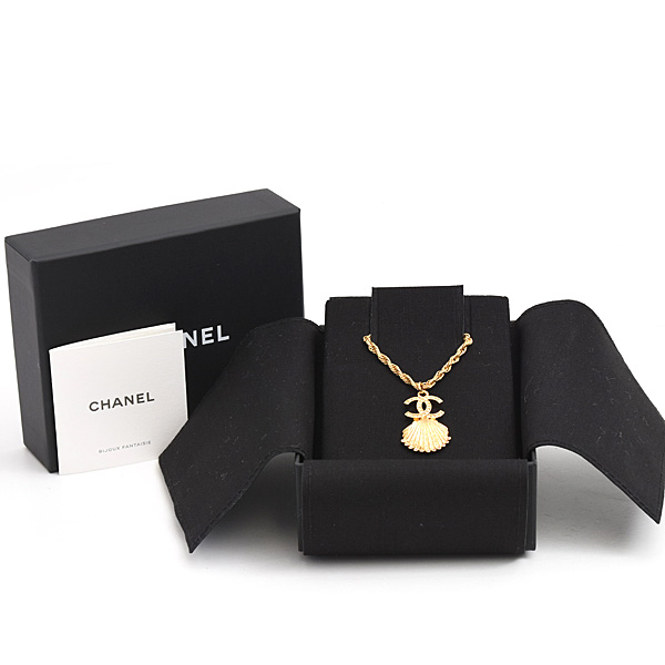 シャネル ネックレス レディース ココマーク シェル ラインストーン ペンダント A23C GP ゴールド CHANEL 中古