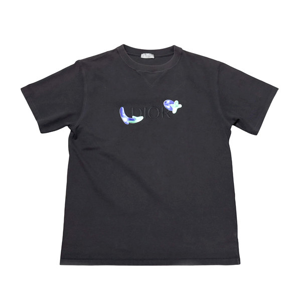 ディオール メンズ ケニーシャーフ コラボ Tシャツ 半袖 グラフィックロゴ Lサイズ ブラック クリーニング済み KENNY SHARF DIOR 中古