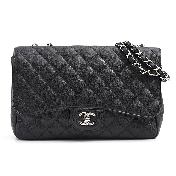 シャネル バッグ レディース マトラッセ30 デカマトラッセ ダブルチェーンショルダー キャビアスキン ブラック CHANEL 中古