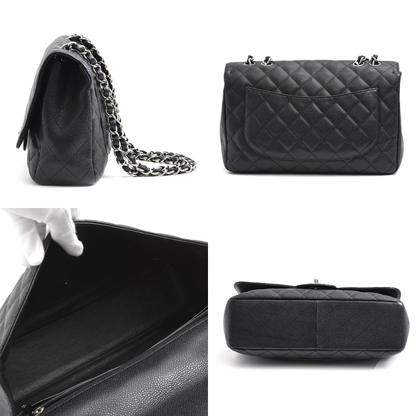 シャネル バッグ レディース マトラッセ30 デカマトラッセ ダブルチェーンショルダー キャビアスキン ブラック CHANEL 中古