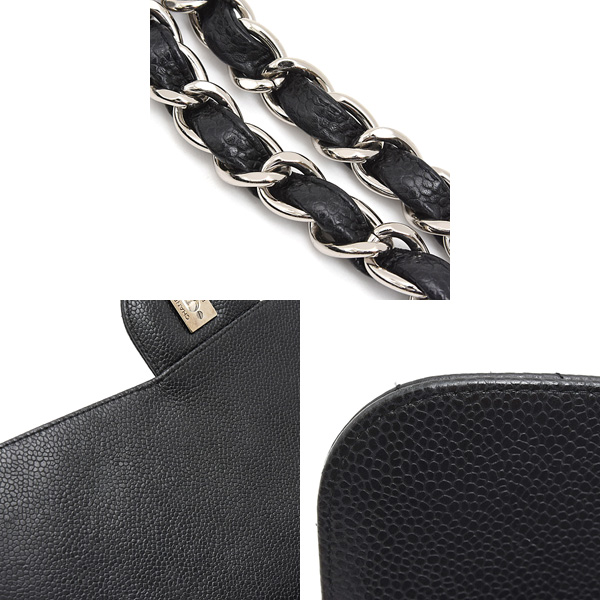 シャネル バッグ レディース マトラッセ30 デカマトラッセ ダブルチェーンショルダー キャビアスキン ブラック CHANEL 中古