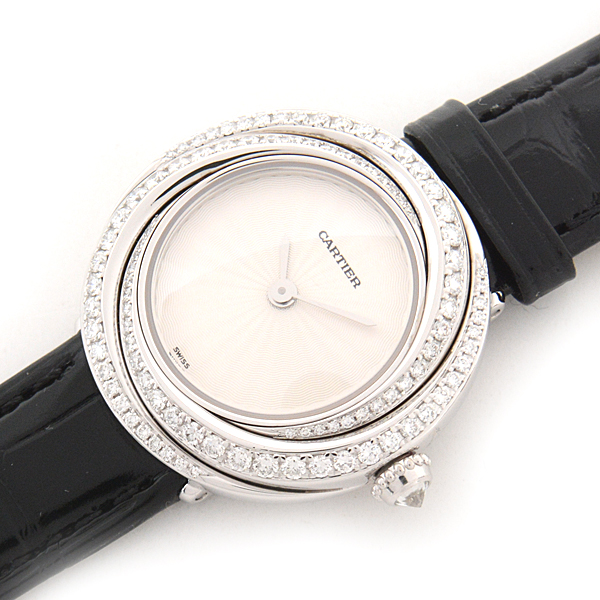 カルティエ 時計 レディース トリニティ ダイヤベゼル 電池式 ホワイト文字盤 ホワイトゴールド Cartier 750WG 中古