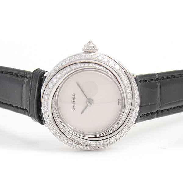カルティエ 時計 レディース トリニティ ダイヤベゼル 電池式 ホワイト文字盤 ホワイトゴールド Cartier 750WG 中古
