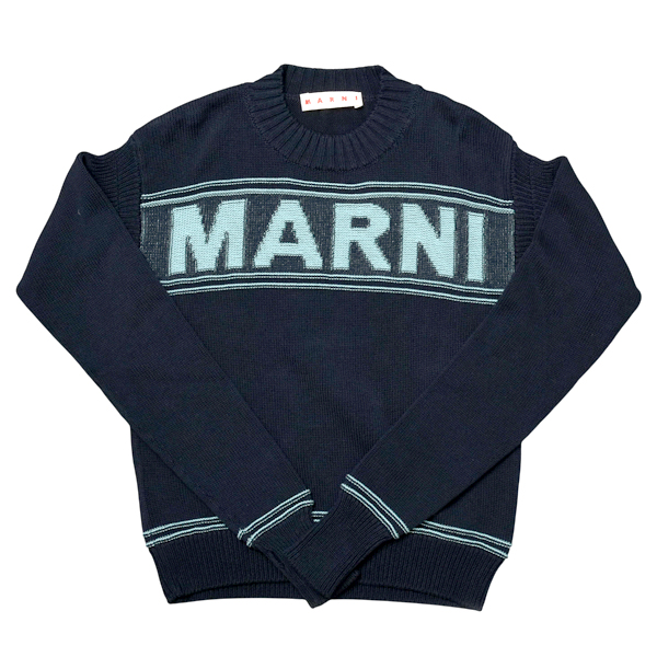 マルニ メンズ クルーネックセーター ニット シェットランド ウール クリーニング済み ナイロン ネイビー グリーン MARNI 中古