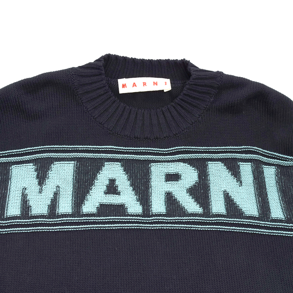 マルニ メンズ クルーネックセーター ニット シェットランド ウール クリーニング済み ナイロン ネイビー グリーン MARNI 中古