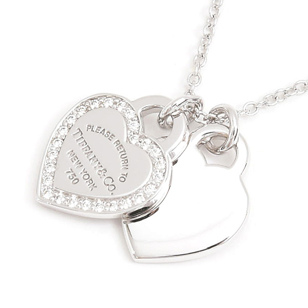 ティファニー ネックレス レディース リターントゥティファニー ダブルハート ダイヤ ペンダント ホワイトゴールド TIFFANY 750WG 中古