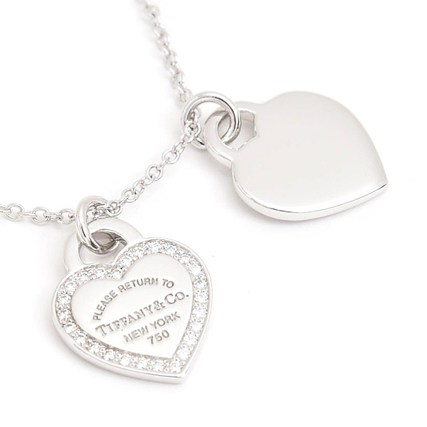 ティファニー ネックレス レディース リターントゥティファニー ダブルハート ダイヤ ペンダント ホワイトゴールド TIFFANY 750WG 中古
