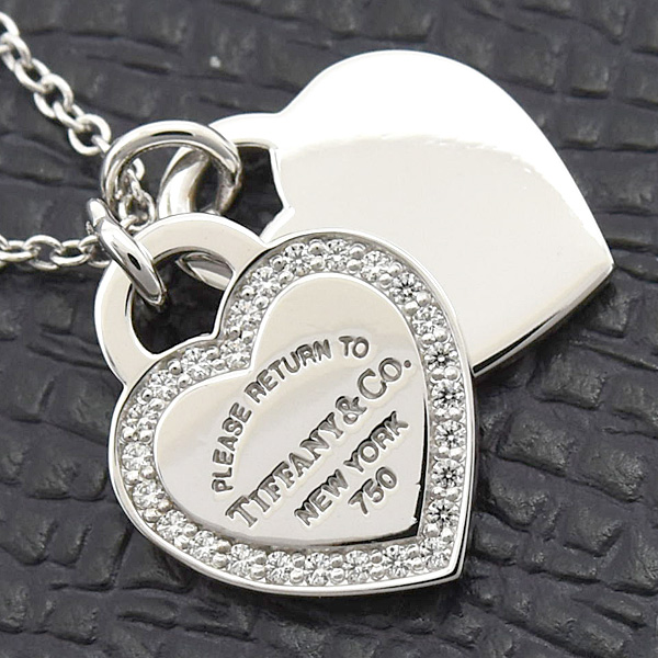 ティファニー ネックレス レディース リターントゥティファニー ダブルハート ダイヤ ペンダント ホワイトゴールド TIFFANY 750WG 中古
