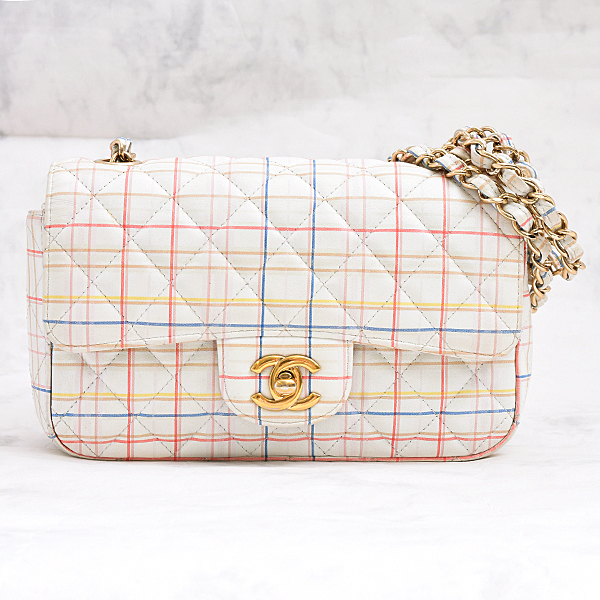 シャネル バッグ レディース マトラッセ チェーンショルダー レザー チェック マルチ CHANEL 中古