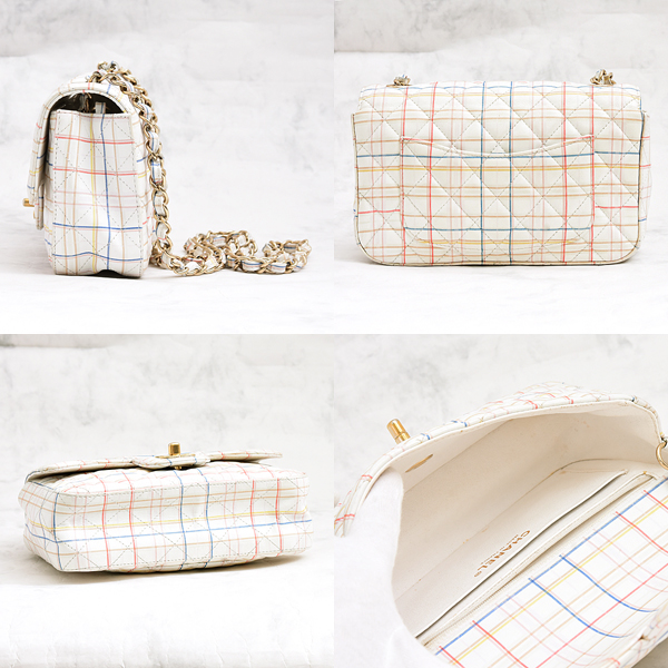 シャネル バッグ レディース マトラッセ チェーンショルダー レザー チェック マルチ CHANEL 中古