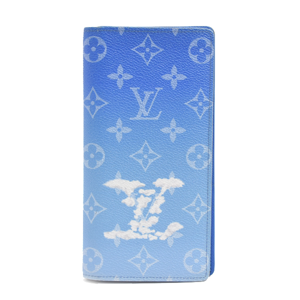 ルイヴィトン メンズ ポルトフォイユブラザ 二つ折り長財布 モノグラムクラウズ ヴァージルアブロー ブルー ホワイト Louis Vuitton 中古