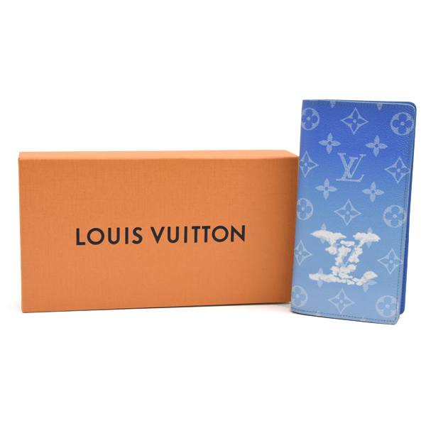 ルイヴィトン メンズ ポルトフォイユブラザ 二つ折り長財布 モノグラムクラウズ ヴァージルアブロー ブルー ホワイト Louis Vuitton 中古
