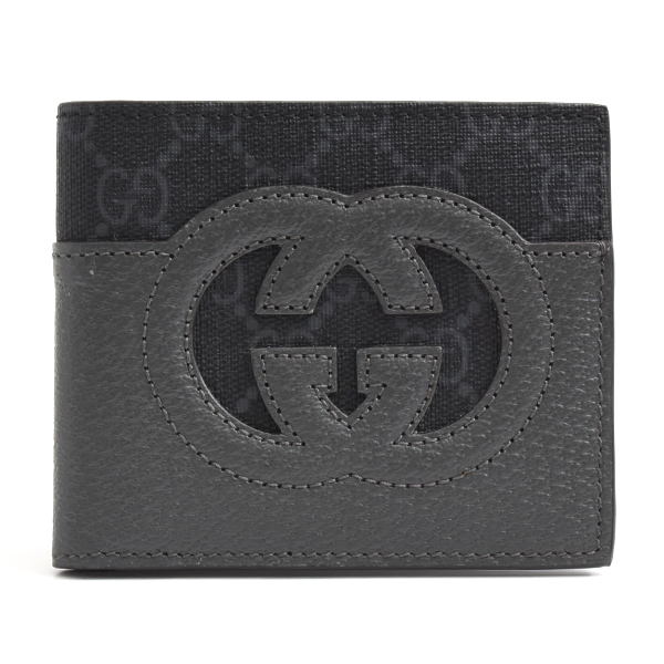 グッチ 財布 メンズ カットアウト インターロッキングG 二つ折り財布 グレー 701420 GUCCI PVC 中古