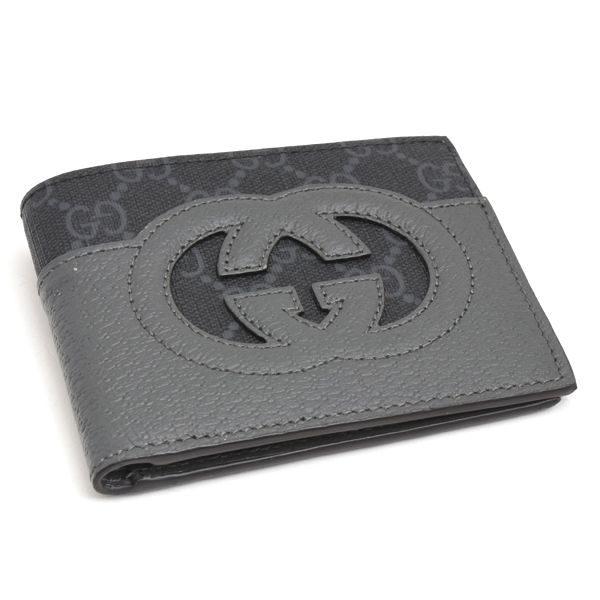 グッチ 財布 メンズ カットアウト インターロッキングG 二つ折り財布 グレー 701420 GUCCI PVC 中古