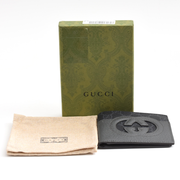 グッチ 財布 メンズ カットアウト インターロッキングG 二つ折り財布 グレー 701420 GUCCI PVC 中古