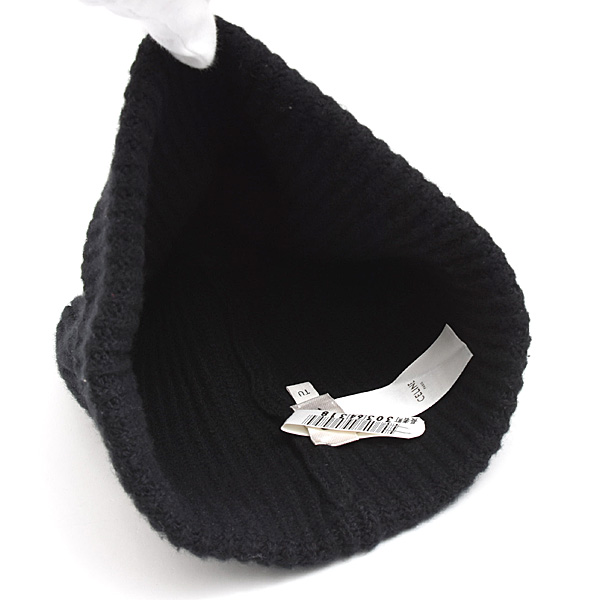 セリーヌ 帽子 メンズ レディース ロゴ ニット帽 ブラック ウール CELINE 2A25R535Q 中古