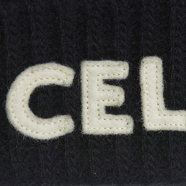 セリーヌ 帽子 メンズ レディース ロゴ ニット帽 ブラック ウール CELINE 2A25R535Q 中古