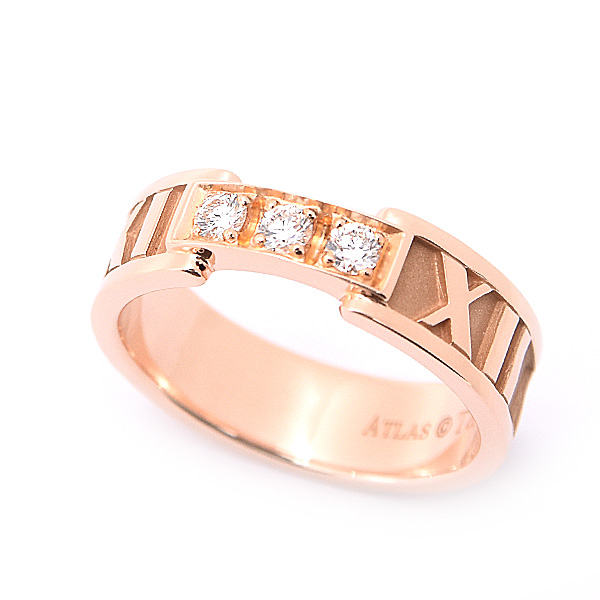 ティファニー 指輪 レディース アトラス 3Pダイヤモンド リング 実測9号 ピンクゴールド TIFFANY 750PG 中古