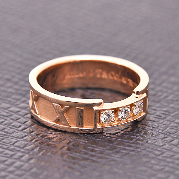 ティファニー 指輪 レディース アトラス 3Pダイヤモンド リング 実測9号 ピンクゴールド TIFFANY 750PG 中古