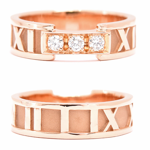 ティファニー 指輪 レディース アトラス 3Pダイヤモンド リング 実測9号 ピンクゴールド TIFFANY 750PG 中古