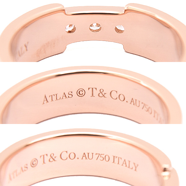 ティファニー 指輪 レディース アトラス 3Pダイヤモンド リング 実測9号 ピンクゴールド TIFFANY 750PG 中古