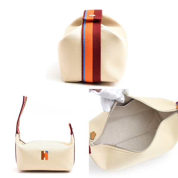 エルメス バッグ レディース ブリッドアブラックPM Hパヴィヨン ハンドバッグ ポーチ ベージュ系 コットン HERMES 中古