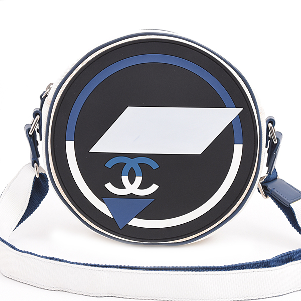 シャネル バッグ レディース ラウンド ショルダーバッグ 丸型 エアライン ラバー キャンバス ネイビー ブラック ホワイト CHANEL 中古