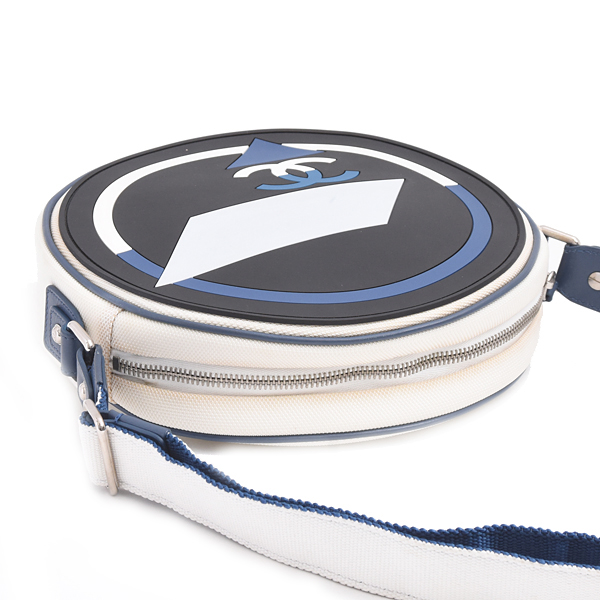 シャネル バッグ レディース ラウンド ショルダーバッグ 丸型 エアライン ラバー キャンバス ネイビー ブラック ホワイト CHANEL 中古