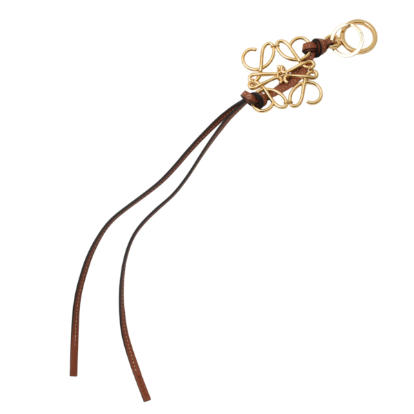 ロエベ レディース アナグラム チャーム キーホルダー キーリング ブラウン レザー LOEWE 中古