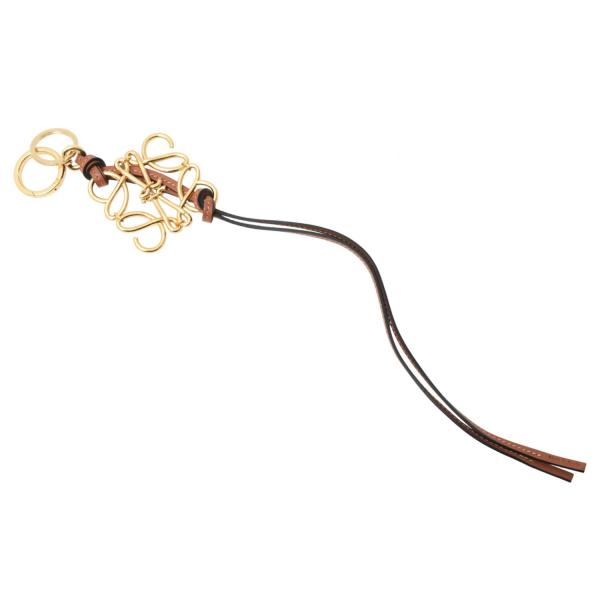 ロエベ レディース アナグラム チャーム キーホルダー キーリング ブラウン レザー LOEWE 中古