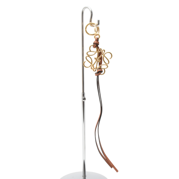 ロエベ レディース アナグラム チャーム キーホルダー キーリング ブラウン レザー LOEWE 中古