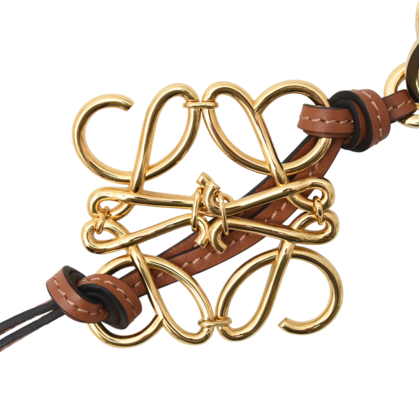 ロエベ レディース アナグラム チャーム キーホルダー キーリング ブラウン レザー LOEWE 中古
