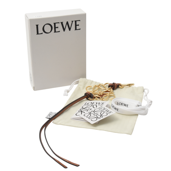 ロエベ レディース アナグラム チャーム キーホルダー キーリング ブラウン レザー LOEWE 中古