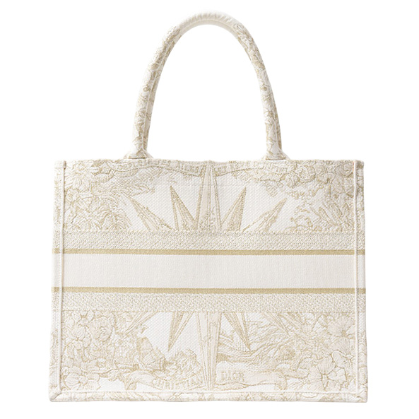 クリスチャンディオール バッグ レディース メンズ ブックトート ミディアム スカーフ キャンバス ホワイト×ゴールド Christian Dior 中古