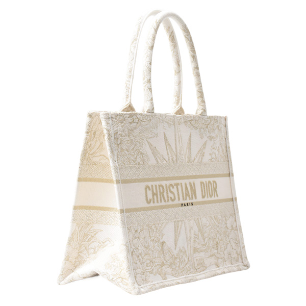 クリスチャンディオール バッグ レディース メンズ ブックトート ミディアム スカーフ キャンバス ホワイト×ゴールド Christian Dior 中古