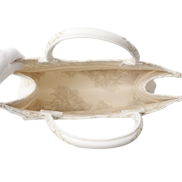 クリスチャンディオール バッグ レディース メンズ ブックトート ミディアム スカーフ キャンバス ホワイト×ゴールド Christian Dior 中古