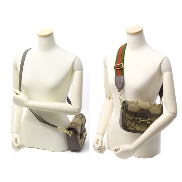 グッチ バッグ メンズ レディース スモール ショルダーバッグ ホースビット 1955 ジャンボGG ブラウン 658574 GUCCI 中古