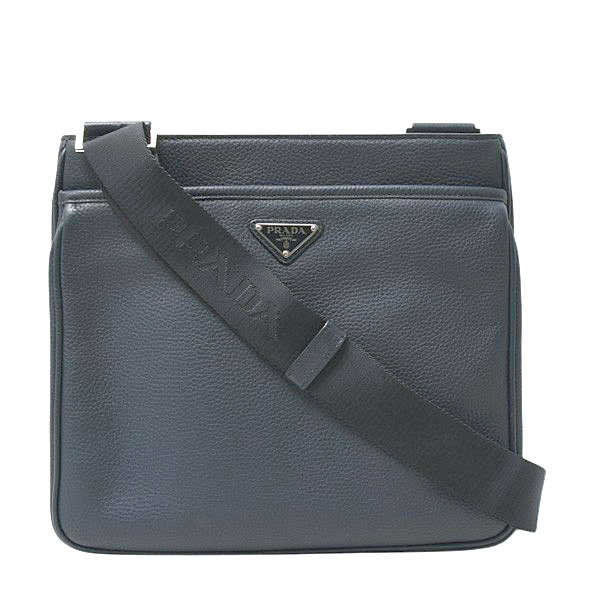 プラダ バッグ メンズ ヴィッテロシティ ショルダーバッグ 斜め掛け レザー ネイビー PRADA 2VH019 中古