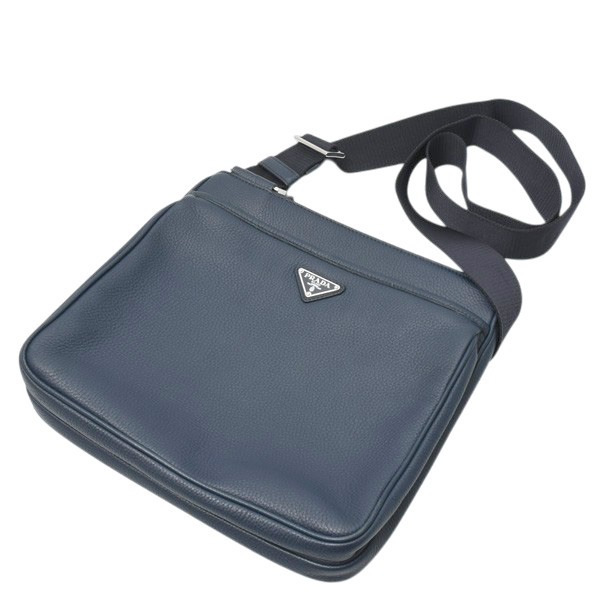 プラダ バッグ メンズ ヴィッテロシティ ショルダーバッグ 斜め掛け レザー ネイビー PRADA 2VH019 中古