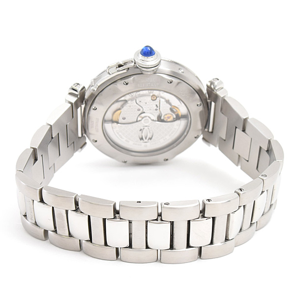 カルティエ 時計 メンズ パシャ 38mm GMT パワーリザーブ 自動巻 シルバー文字盤 ステンレス SS Cartier W31037H3 中古