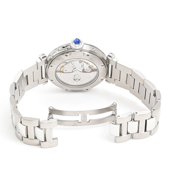 カルティエ 時計 メンズ パシャ 38mm GMT パワーリザーブ 自動巻 シルバー文字盤 ステンレス SS Cartier W31037H3 中古