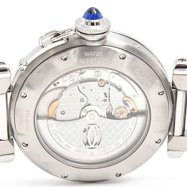 カルティエ 時計 メンズ パシャ 38mm GMT パワーリザーブ 自動巻 シルバー文字盤 ステンレス SS Cartier W31037H3 中古