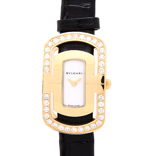 ブルガリ 時計 レディース パレンテシ ダイヤベゼル 電池式 ホワイト文字盤 イエローゴールド 750YG BVLGARI PA35G 中古