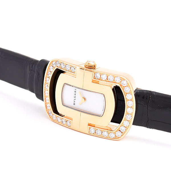 ブルガリ 時計 レディース パレンテシ ダイヤベゼル 電池式 ホワイト文字盤 イエローゴールド 750YG BVLGARI PA35G 中古