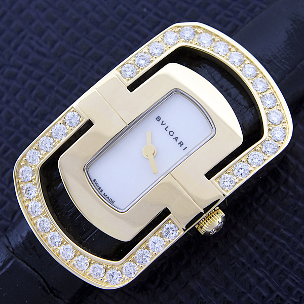 ブルガリ 時計 レディース パレンテシ ダイヤベゼル 電池式 ホワイト文字盤 イエローゴールド 750YG BVLGARI PA35G 中古