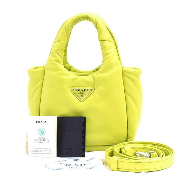 プラダ バッグ レディース パテッド ミニ ハンドバッグ 2WAY イエロー系 レザー PRADA 1BA359 中古